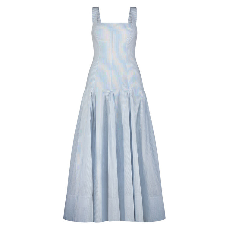 Sleeveless Striped Cotton Poplin Combo Midi Dress image number null