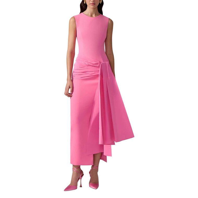 Sleeveless Crew Neck Column Dress With Hip Sash image number null