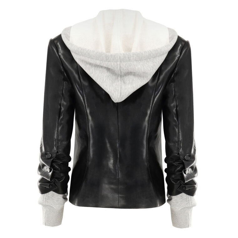 Hooded Vegan Leather Combo Blazer image number null