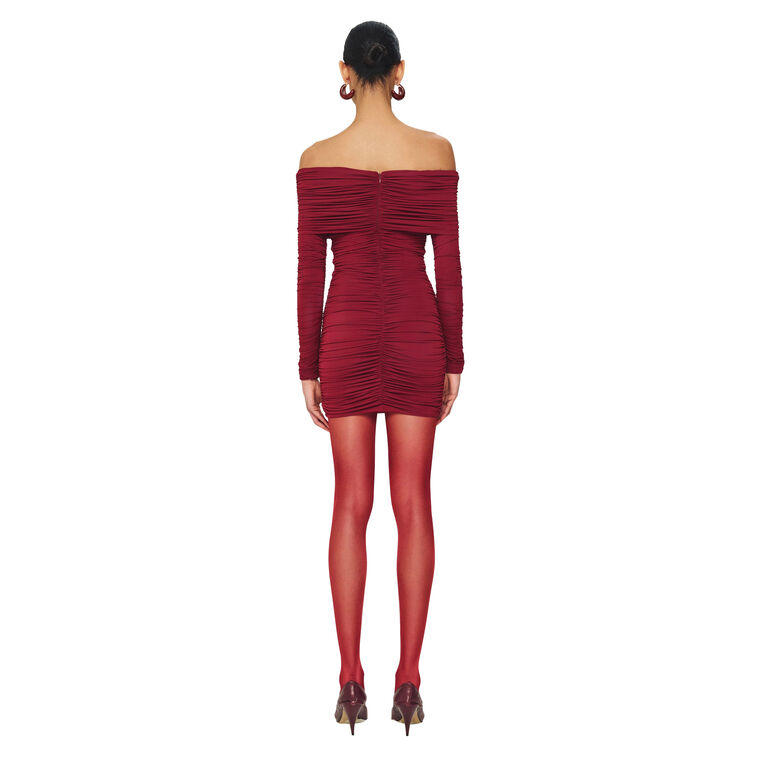 Kya Ruched Off-The-Shoulder Long Sleeve Mini Dress image number null