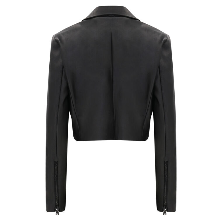 Long Sleeve Leather Cropped Tuxedo Jacket image number null