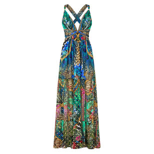 Beaded Strap Gathered Panel Maxi Dress