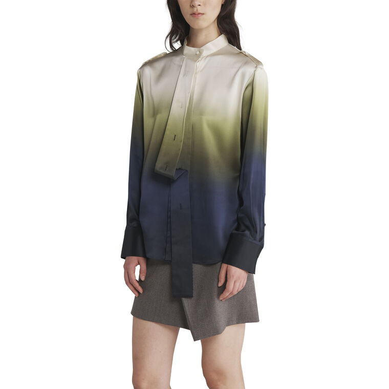 Ombre Epaulette Buttoned Silk Shirt image number null