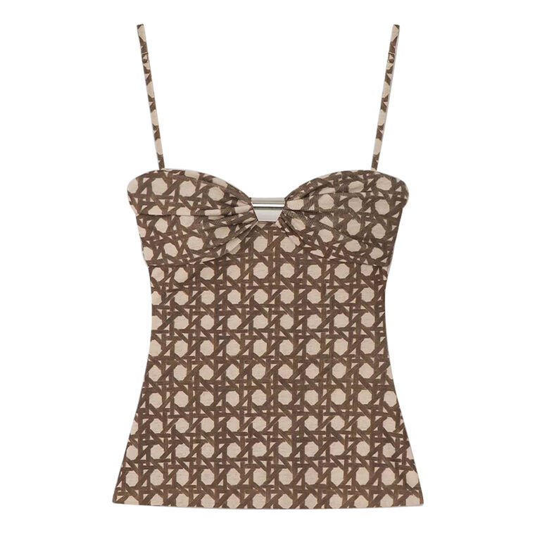 Kauit Printed Mesh Jersey Bralette Top With Hardware Detail image number null