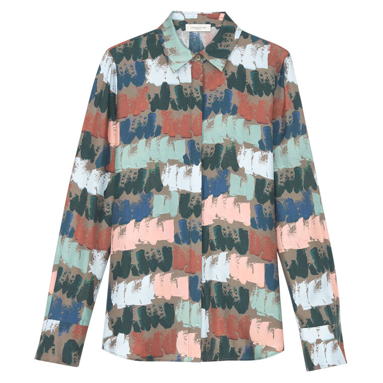 Scottie Painter's Palette Print Silk Twill Button Blouse image number null