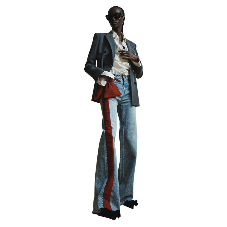Bentley Velvet-Bow Straight-Leg Jean image number null
