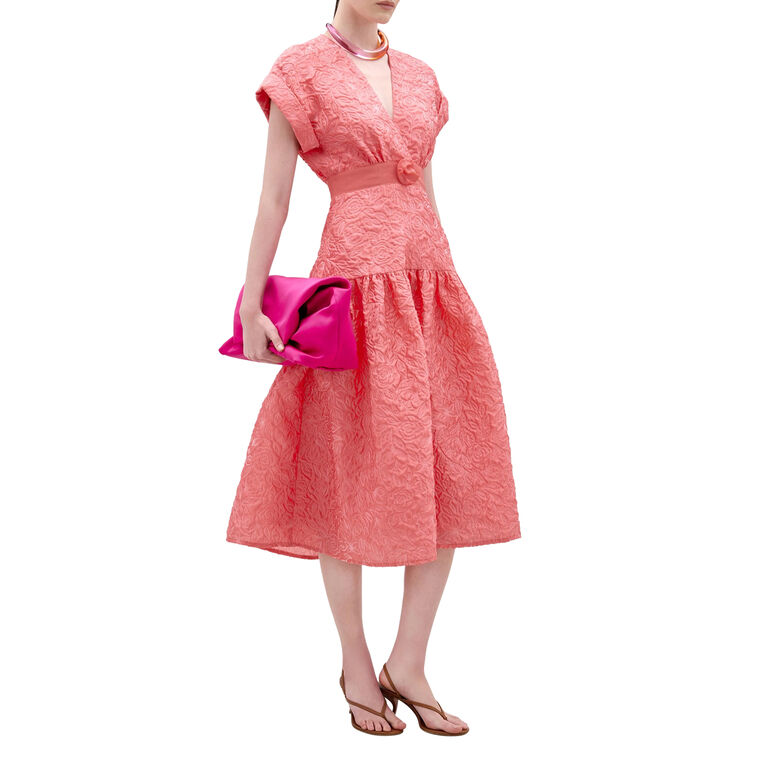 Metaponto Cap Sleeve V-Neck Belted Midi Dress image number null