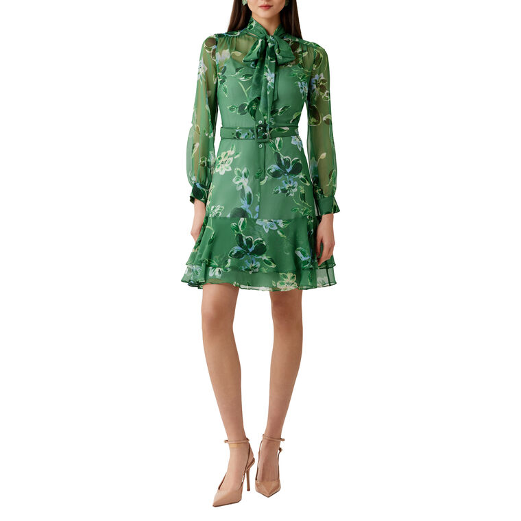 Tie-Neck A-Line Mini Dress image number null