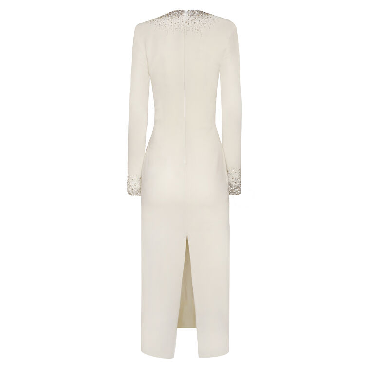 Long Sleeve V-Neck Cocktail Dress With Crystal Embellishment image number null