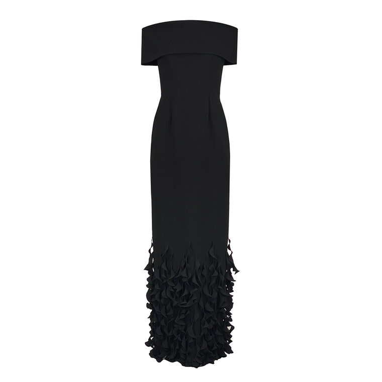 Off-Shoulder Roll Collar Gown With Spiral Hem image number null