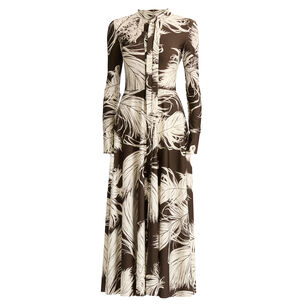 Long Sleeve Feather Print Jersey Mini Dress