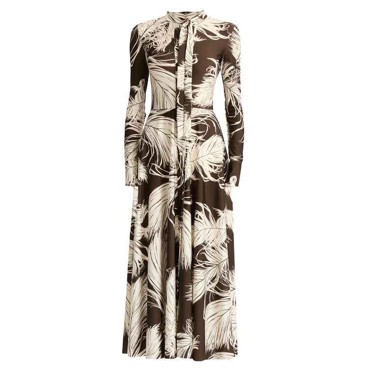 Long Sleeve Feather Print Jersey Mini Dress image number null