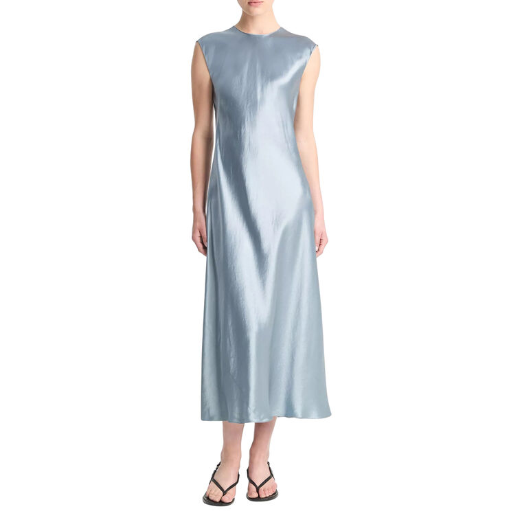 Satin Bias Cap-Sleeve Dress image number null