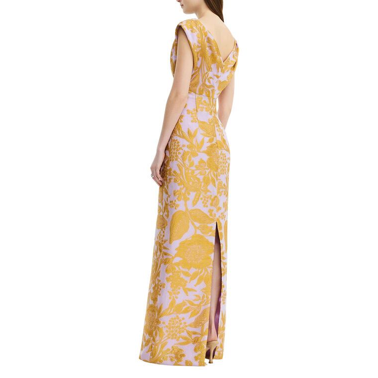 Cap Sleeve Floral Fil Coupe V-Neck Gown image number null