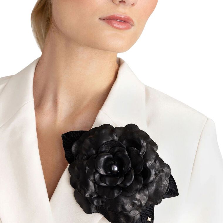 Large Leather Gardenia Brooch image number null
