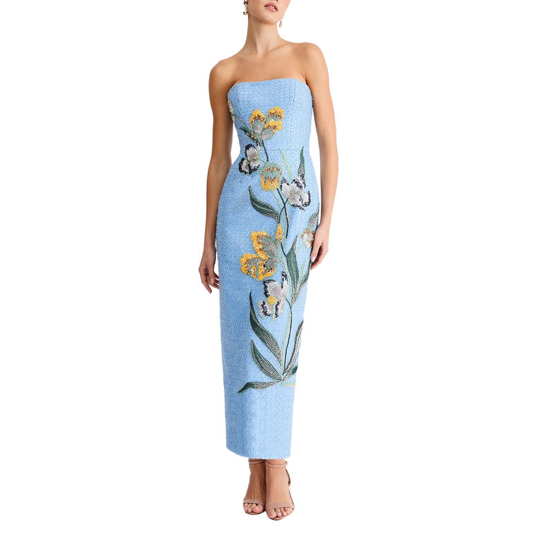 Sofia Strapless Sequin Floral Applique Midi Dress image number null