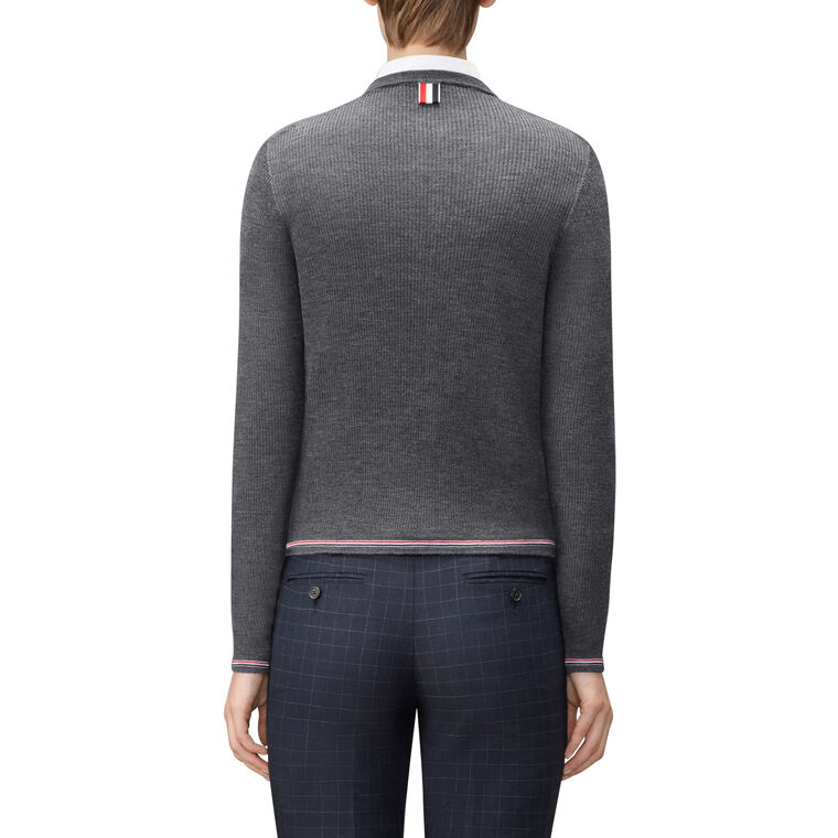 Merino Wool Rib Stitch Crewneck Cardigan image number null