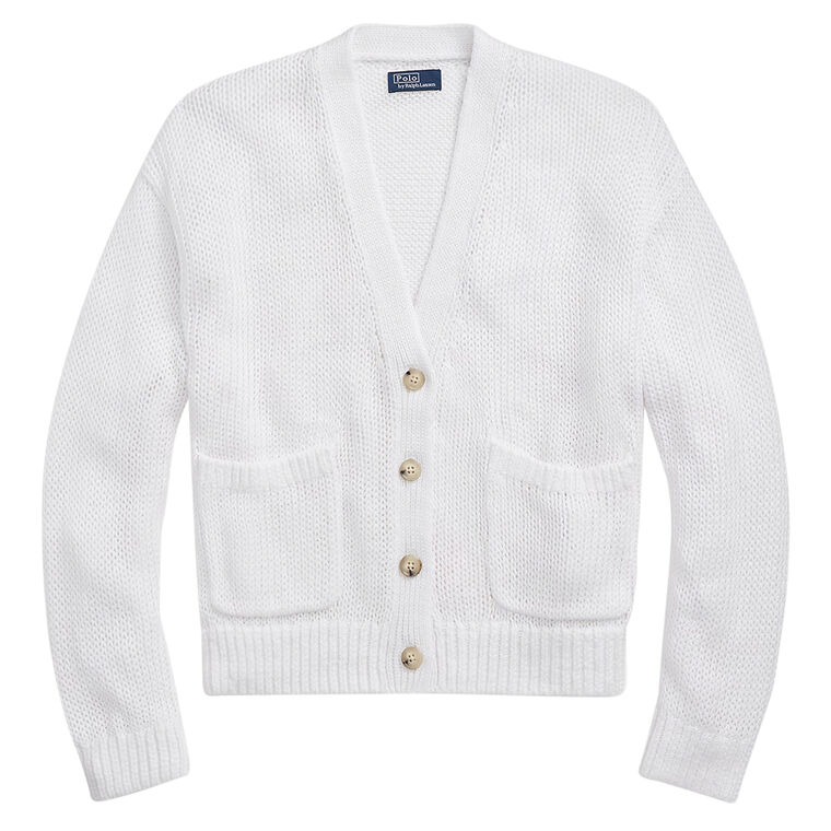 Linen-Blend V-Neck Cardigan image number null