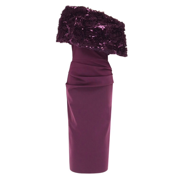 One Shoulder Textured Draped Dress image number null