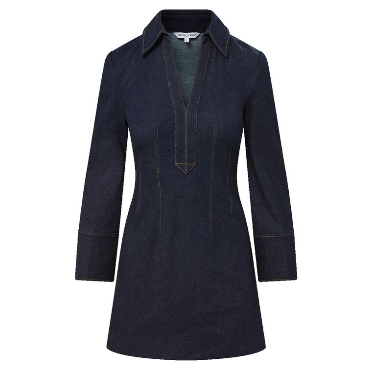 Raymond Long Sleeve A-Line Denim Mini Dress image number null