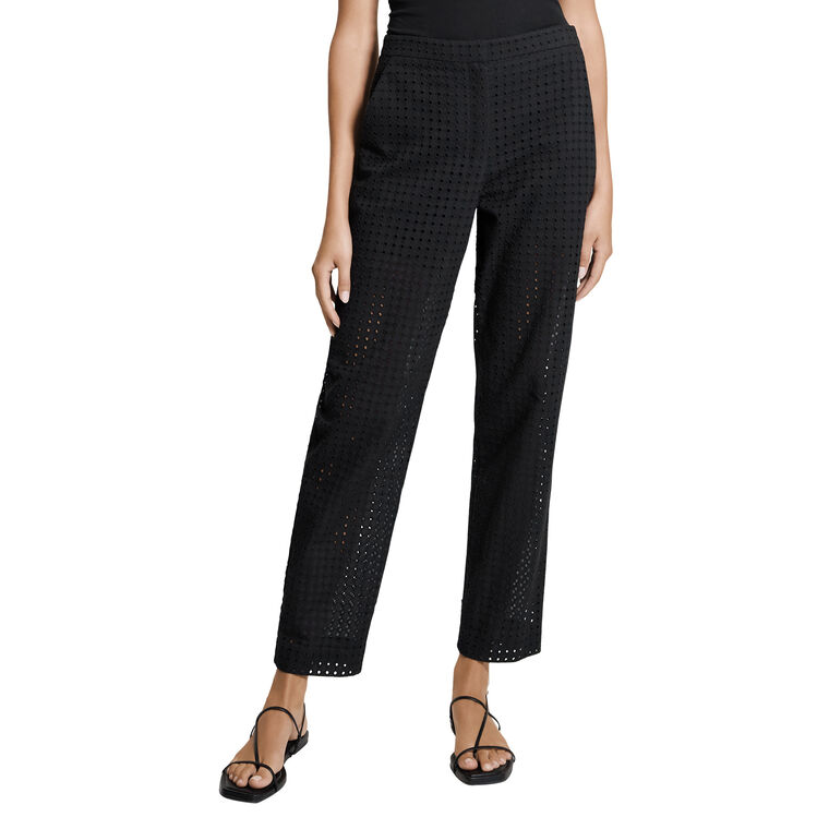 Eyelet-Embroidered Cropped Straight-Leg Pull-On Pant image number null