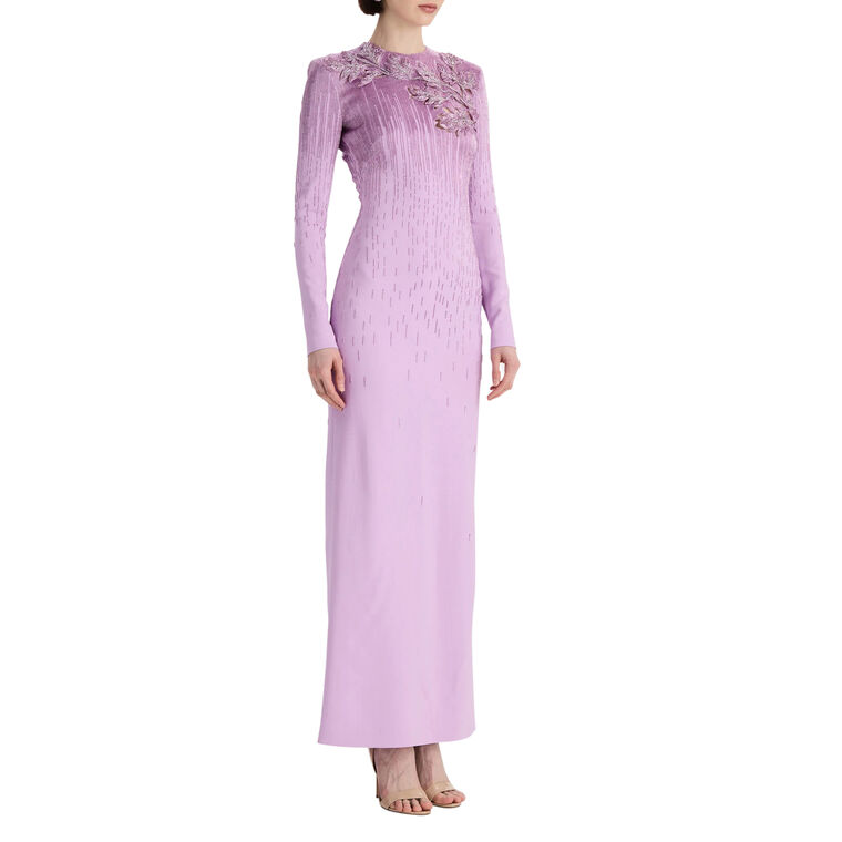 Intarsia Leaves Cutout Embroidered Gown image number null