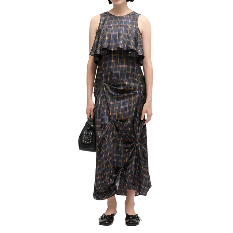 Sleeveless Silk Twill Long Ruffle Dress image number null