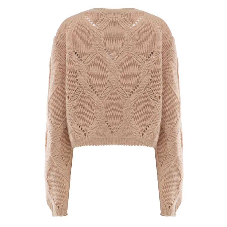 Emmanuel Cable Knit Cashmere Crewneck Cardigan image number null
