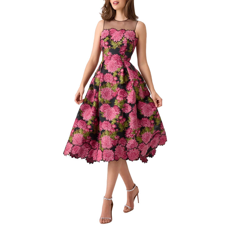 Illusion Floral Jacquard Cocktail Dress image number null