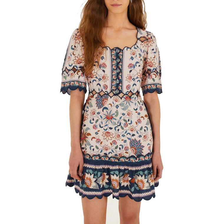 Tapestry Scallop Cut-Out Mini Dress image number null