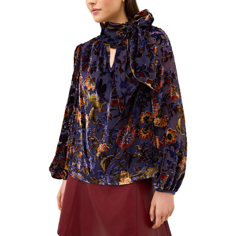 Vivianne Long Sleeve Burnout Velvet Blouse image number null