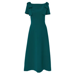 Bow-Shoulder Short Sleeve A-Line Midi Dress