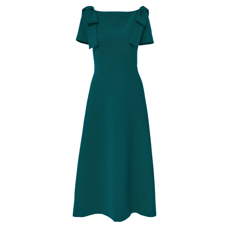 Bow-Shoulder Short Sleeve A-Line Midi Dress image number null
