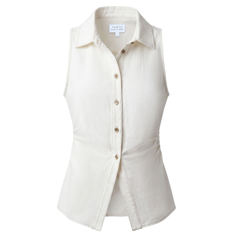 Hanelle Sleeveless Denim Button-Up Top image number null