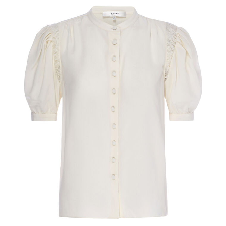 Lace Shoulder Inset Silk Blouse image number null