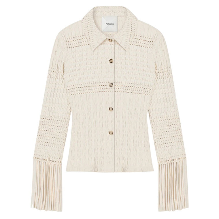 Niceta Fringed Woven Seersucker Blouse image number null
