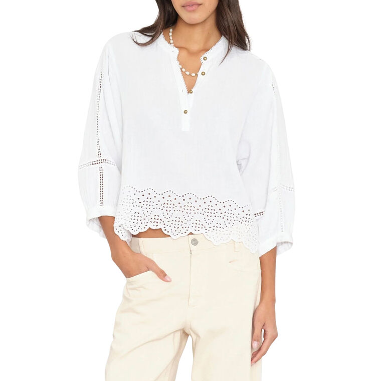 Roxanna Blouson Sleeve Top With Eyelet Hem image number null