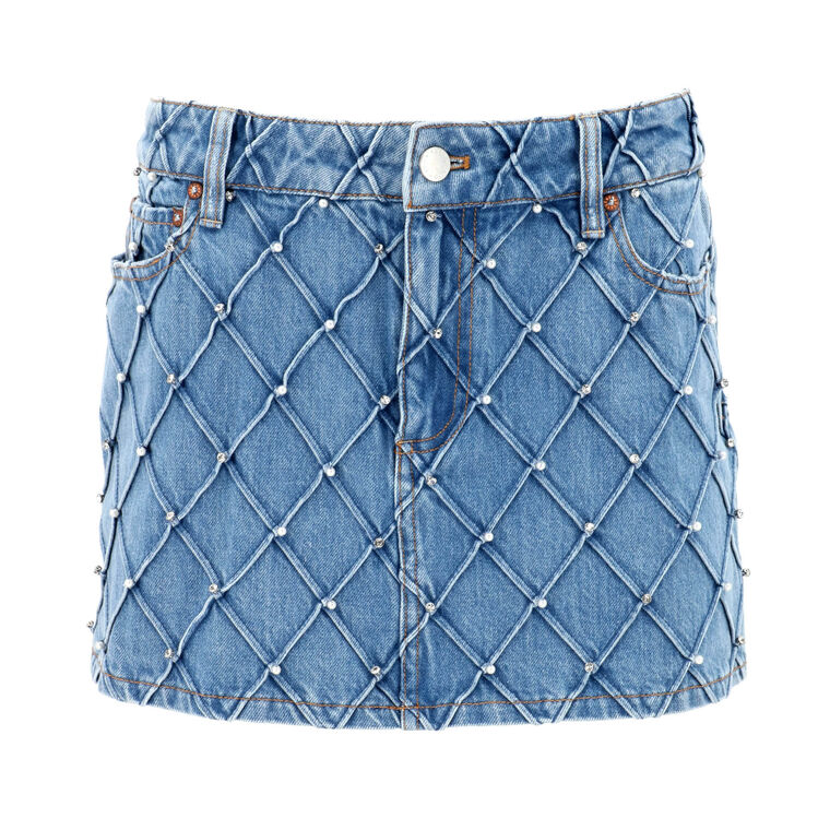 Joss Quilted Embellished Denim Mini Skirt image number null
