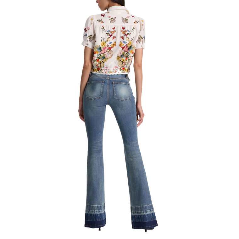 Rosie Cropped Puff Sleeve Button-Down Top image number null