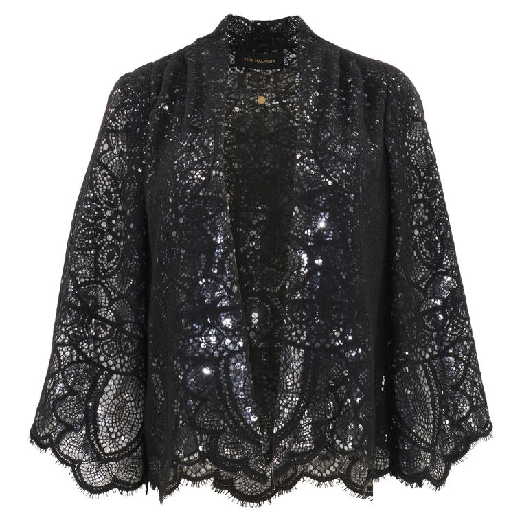 Delilah Open-Front Scalloped Sequin Lace Jacket image number null