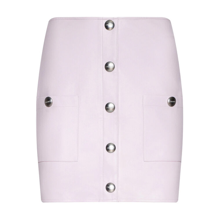 Truman Vegan Leather Patch Pocket Snap Front Mini Skirt image number null