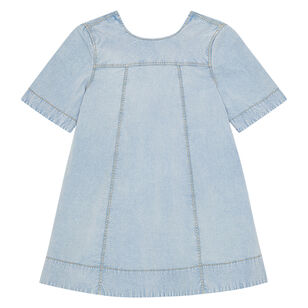Washed Denim Stretch Cotton Short Sleeve Mini Dress