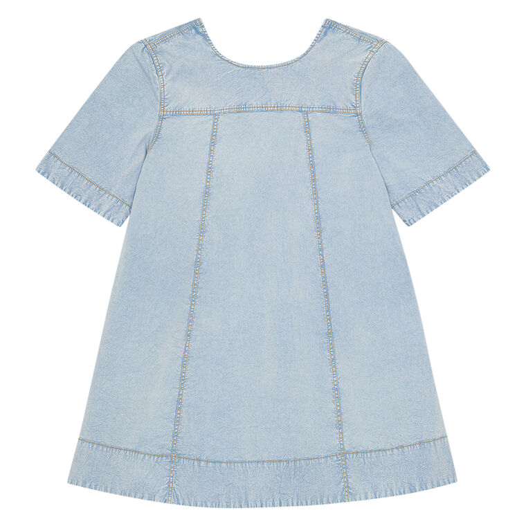 Washed Denim Stretch Cotton Short Sleeve Mini Dress image number null