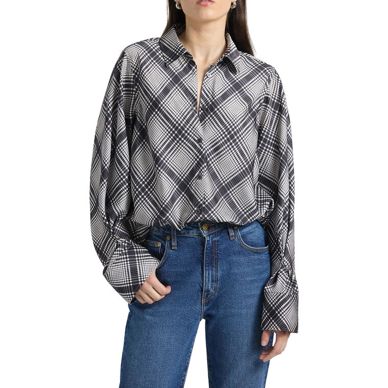 Wesley Lattice Print Long Sleeve Satin Shirt image number null