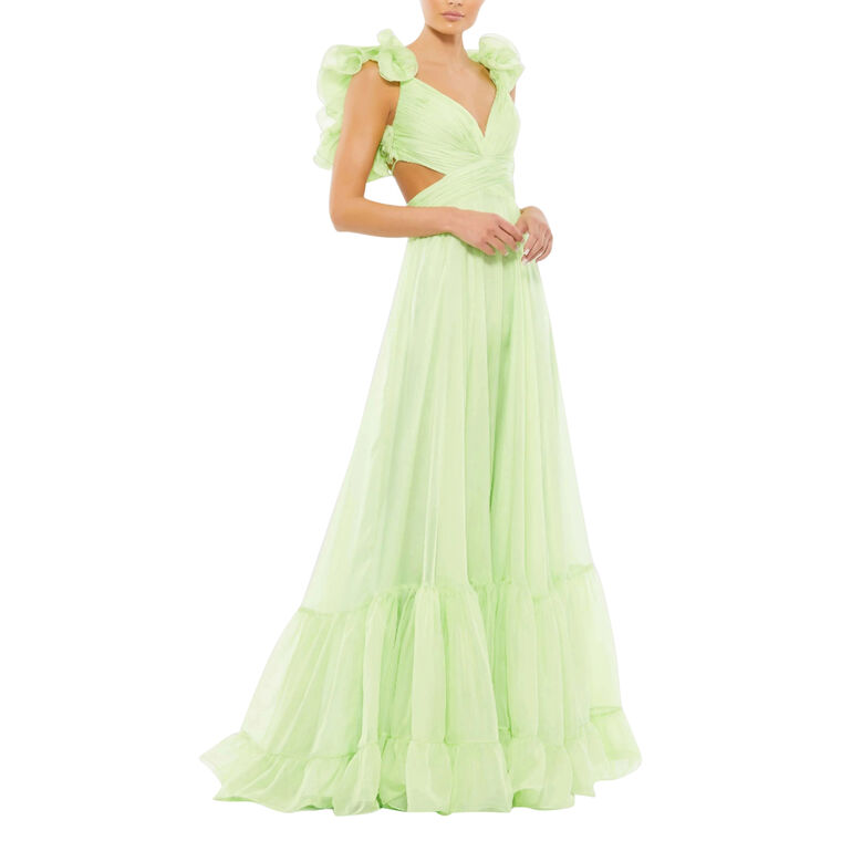 Ruffle Tiered Cut-Out Chiffon Gown image number null
