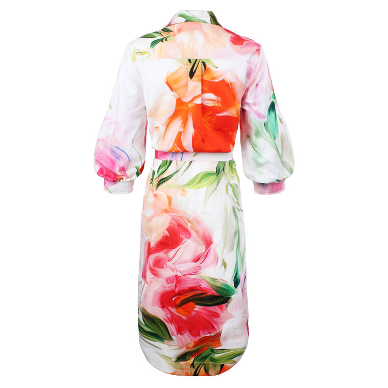 Clementine Button-Front Peony Floral Midi Dress image number null