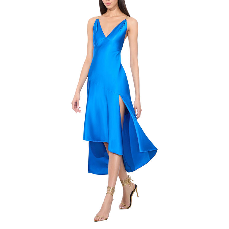 Savana Deep V Chain Strap Asymmetric Hem Midi Dress image number null