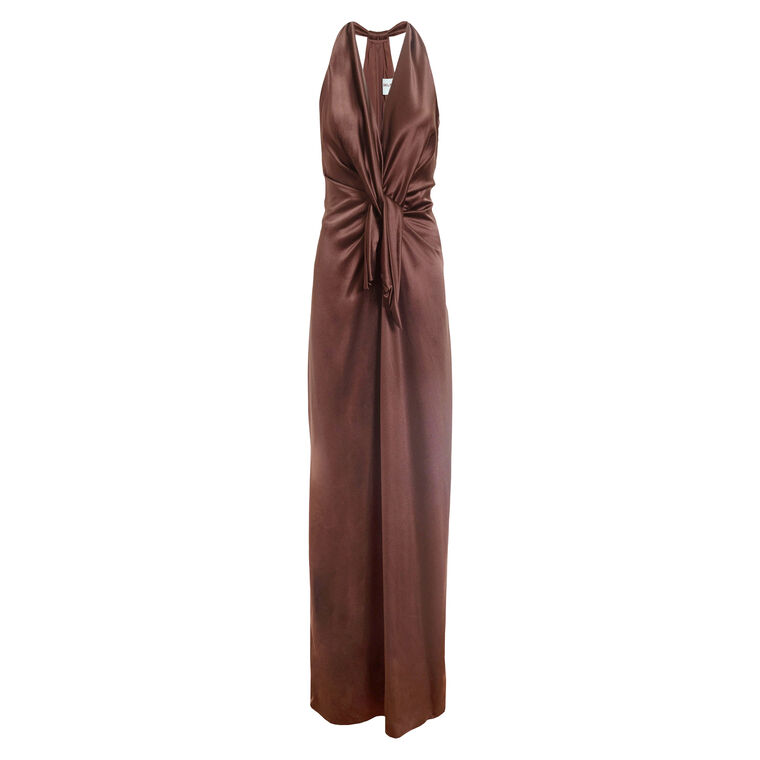 Ava Sleeveless Plunging Neckline Satin Gown image number null