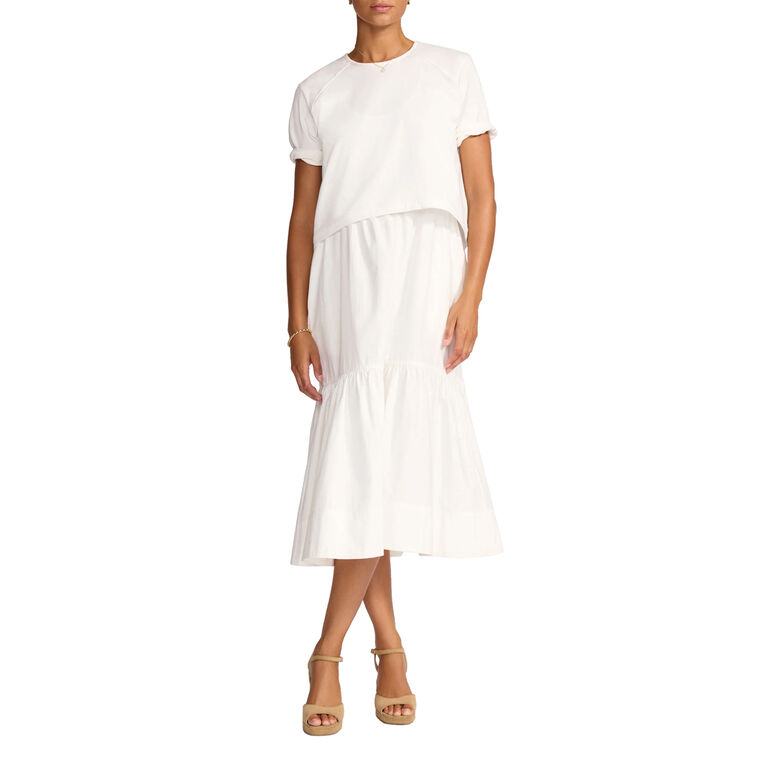 The Nice Short Sleeve Mixed Media Tiered Midi Dress image number null