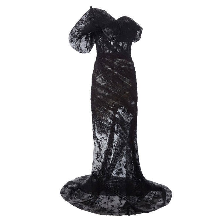 Puff Shoulder Lace Gown image number null